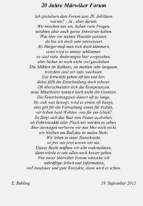 Gedicht 20 Jahre Forum Mürwik